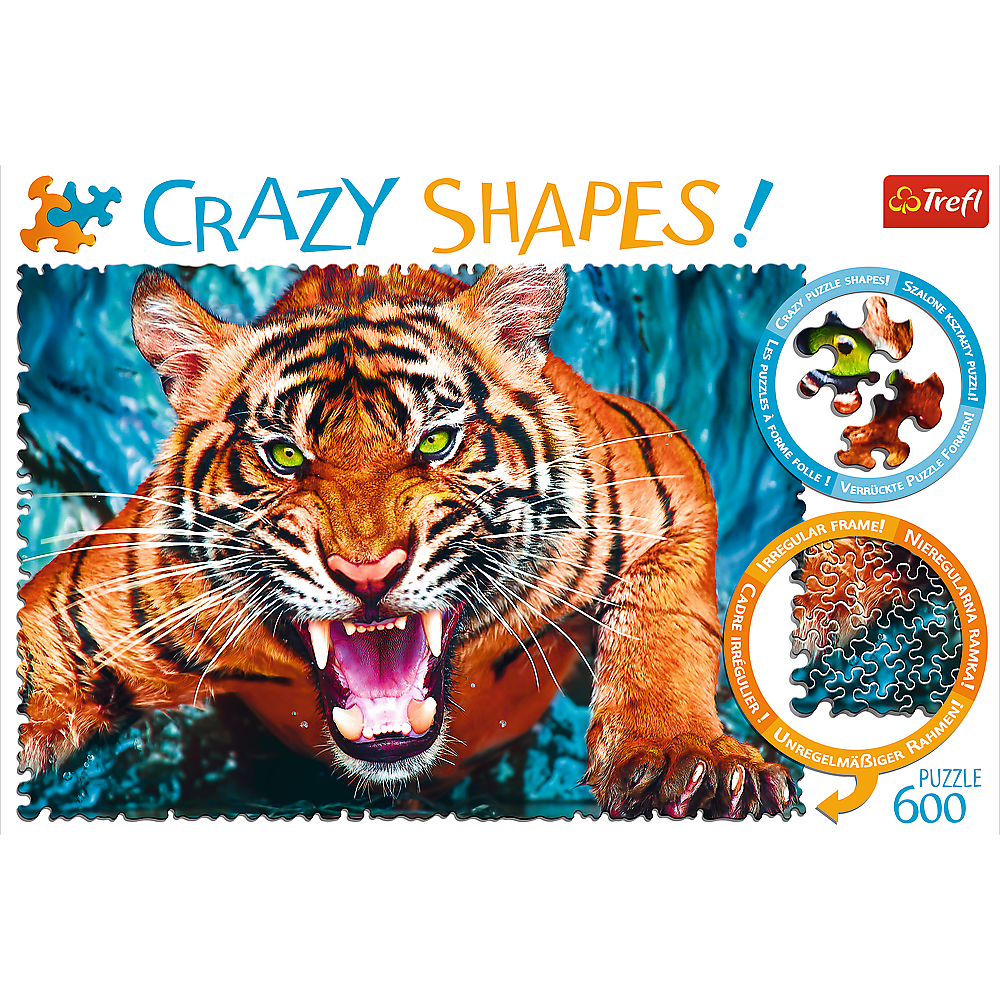 Facing a Tiger - 600 Piece Shaped Jigsaw Puzzle