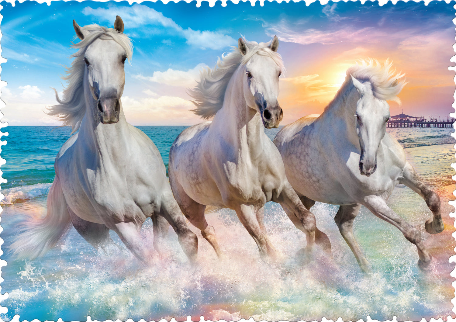 Horses Gallop Among the Waves - 600 Piece Shaped Jigsaw Puzzle
