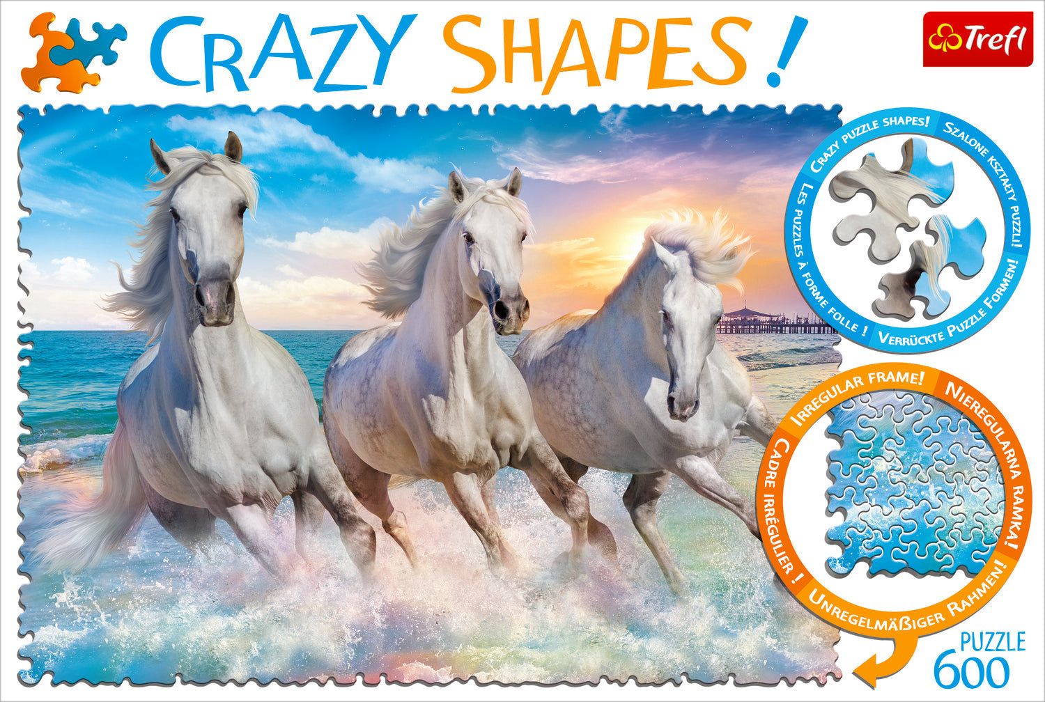 Horses Gallop Among the Waves - 600 Piece Shaped Jigsaw Puzzle