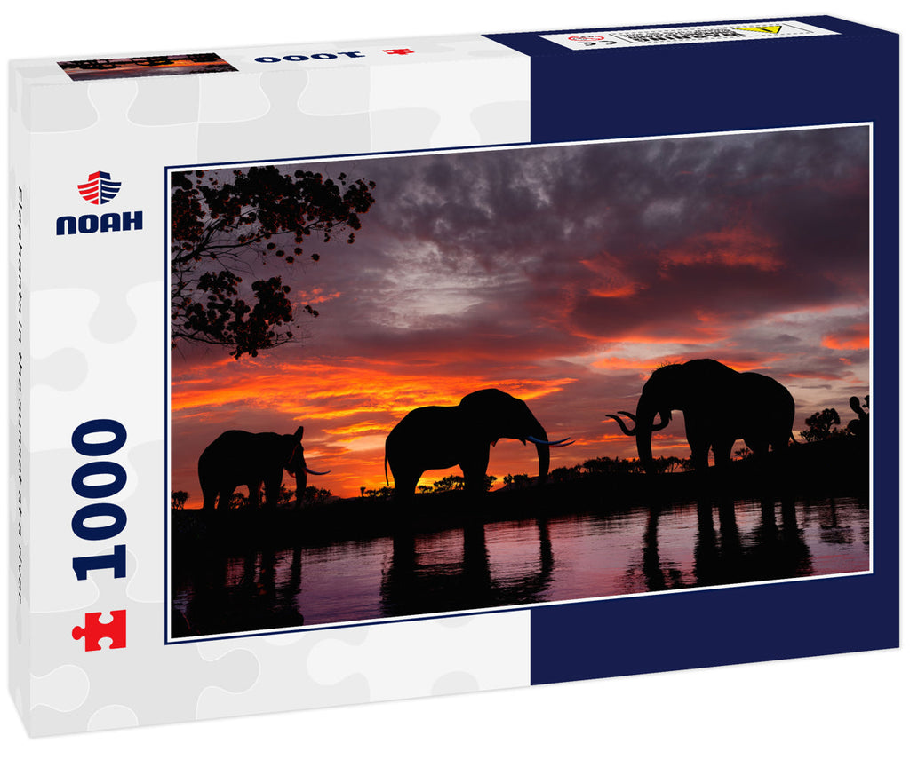 Elephants at Sunset by the River – 1000 Piece Wildlife Puzzle
