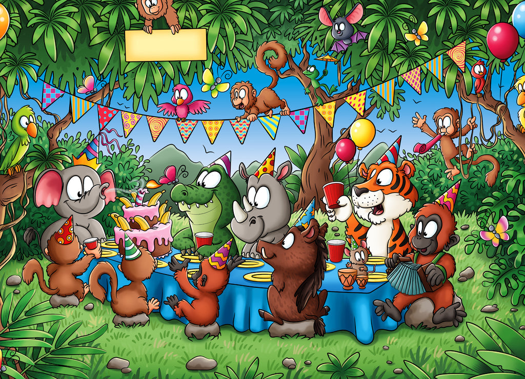 Animal friends celebrate birthday in the jungle 1000pc Puzzle