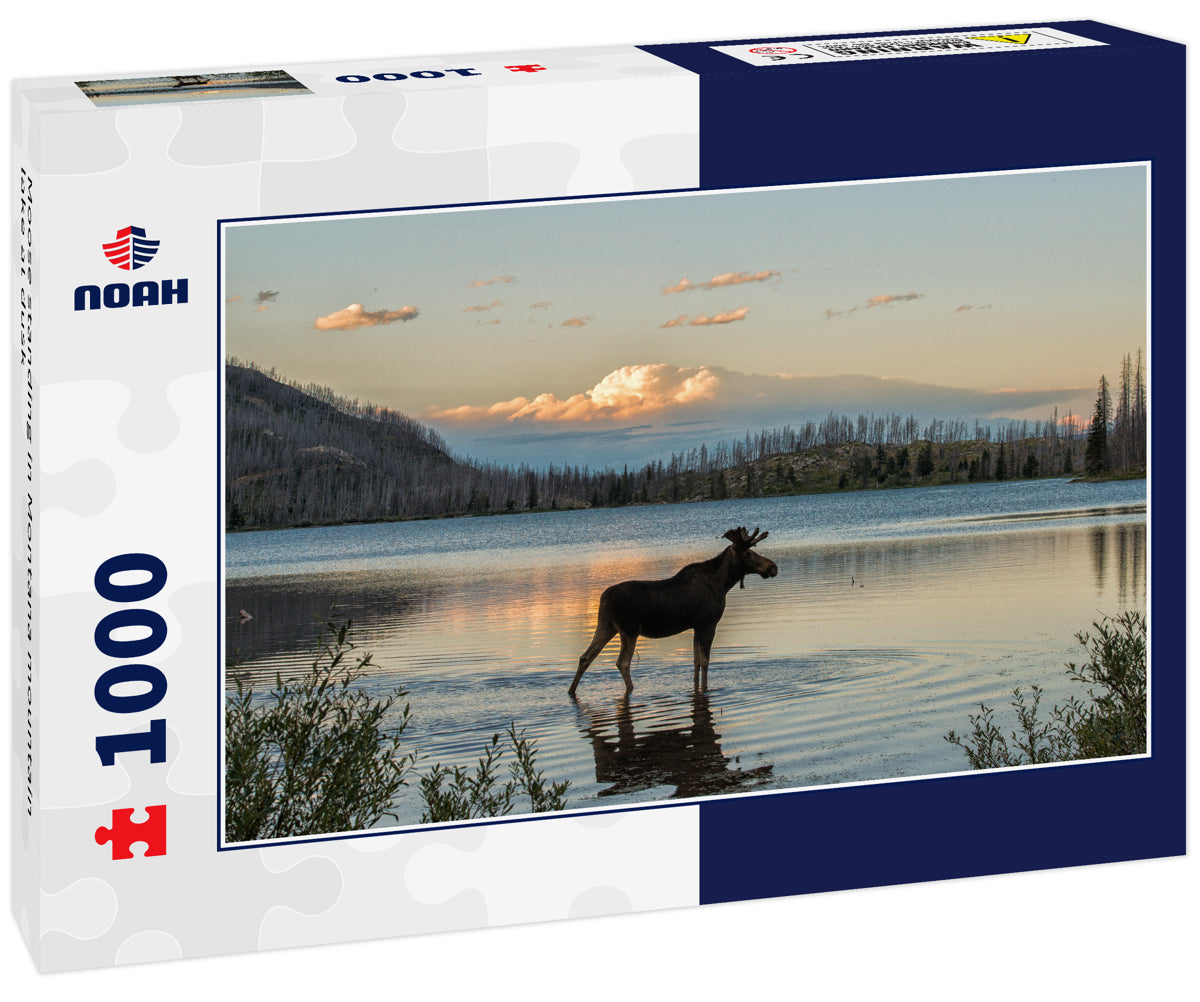 Moose standing in Montana mountain lake at dusk 1000pc Puzzle