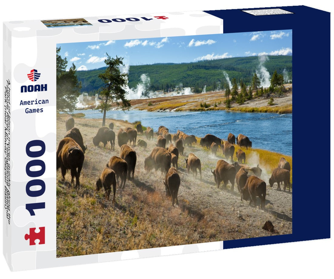 A herd of bison moves quickly along the Firehole River in Yellowstone National Park, Wyoming, USA. 1000pc PuzzleBlack and White