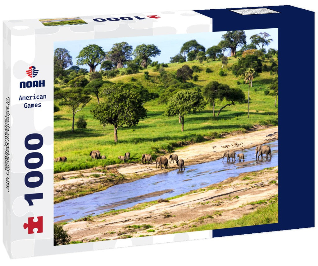 Elephants Crossing the River – 1000 Piece B&W Wildlife Puzzle