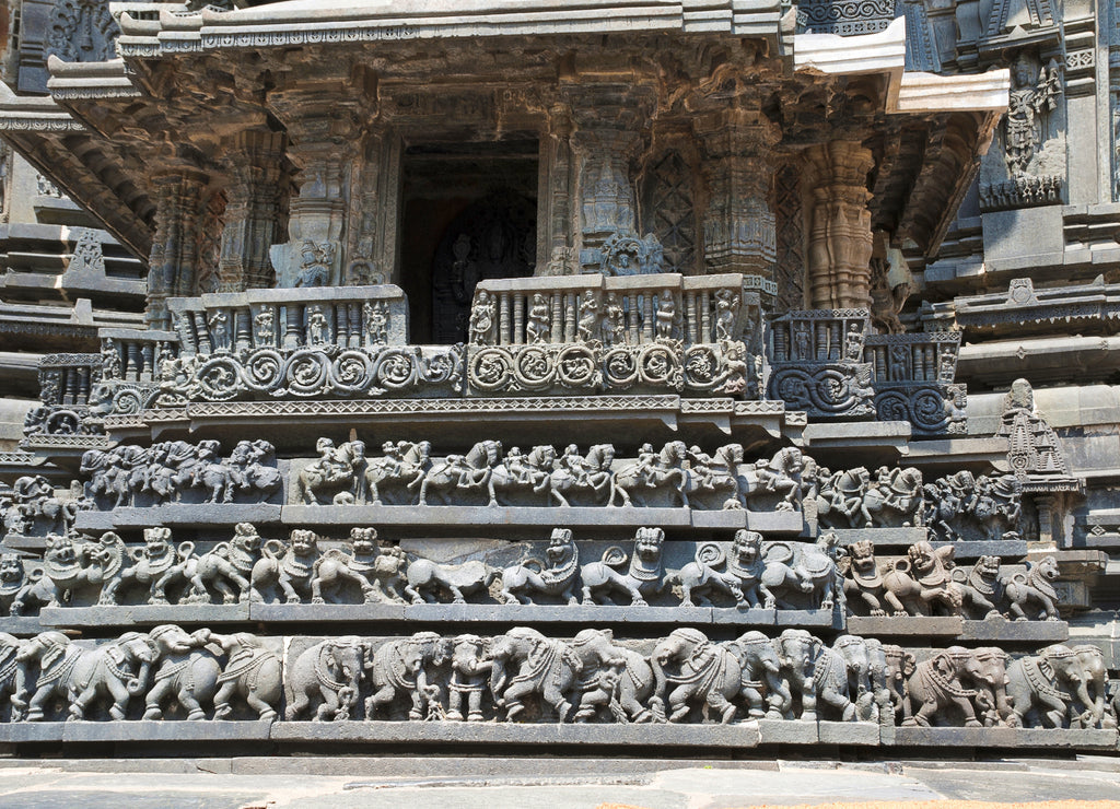 Facade and decorative friezes with animal figures, Chennakeshava temple. Belur, Karnataka. South East view 1000pc Puzzle