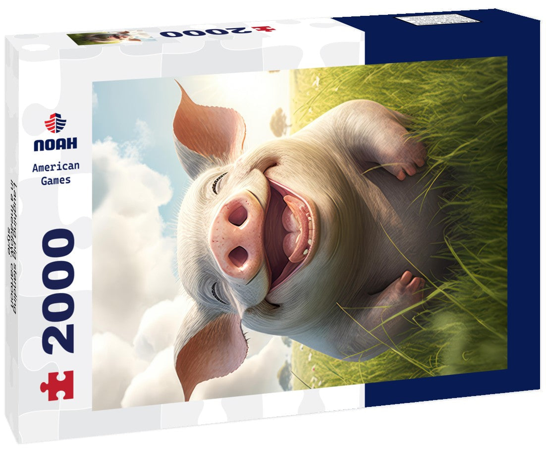 Laughing pig standing in a meadow, cartoon style 2000pc Puzzle
