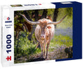 Texas longhorn cow on a colorful spring meadow 1000pc Puzzle