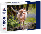 Texas longhorn cow on a colorful spring meadow 1000pc Puzzle