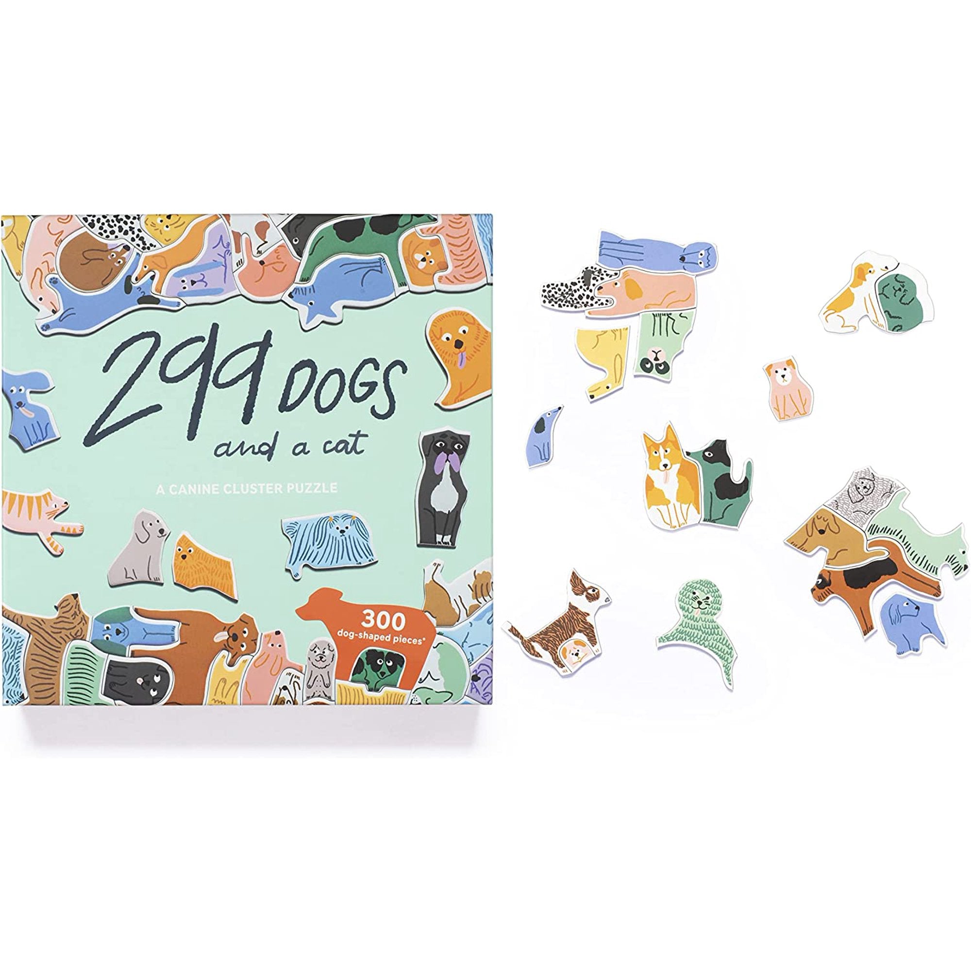 299 Dogs & A Cat – 300 Piece Cluster Jigsaw Puzzle