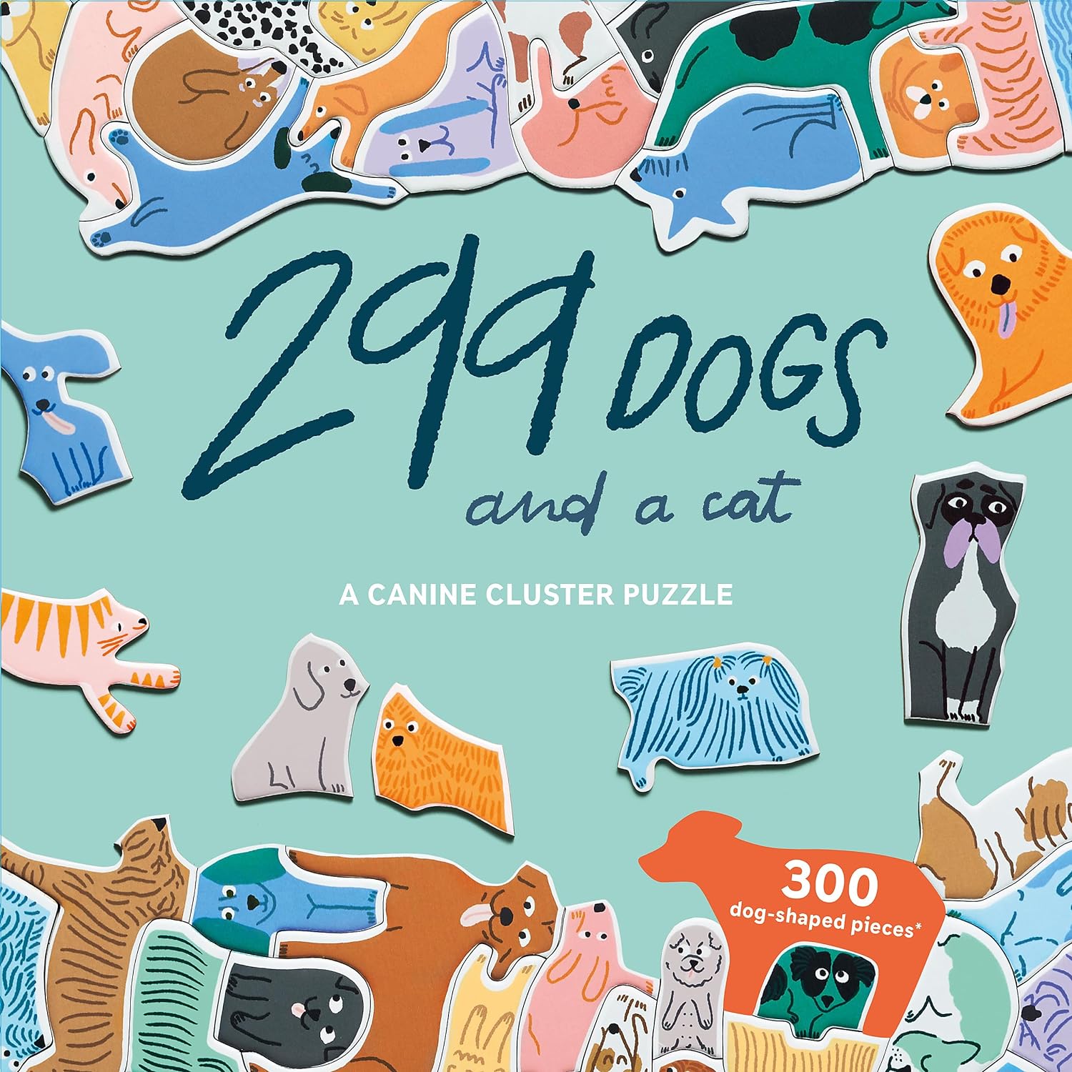 299 Dogs & A Cat – 300 Piece Cluster Jigsaw Puzzle