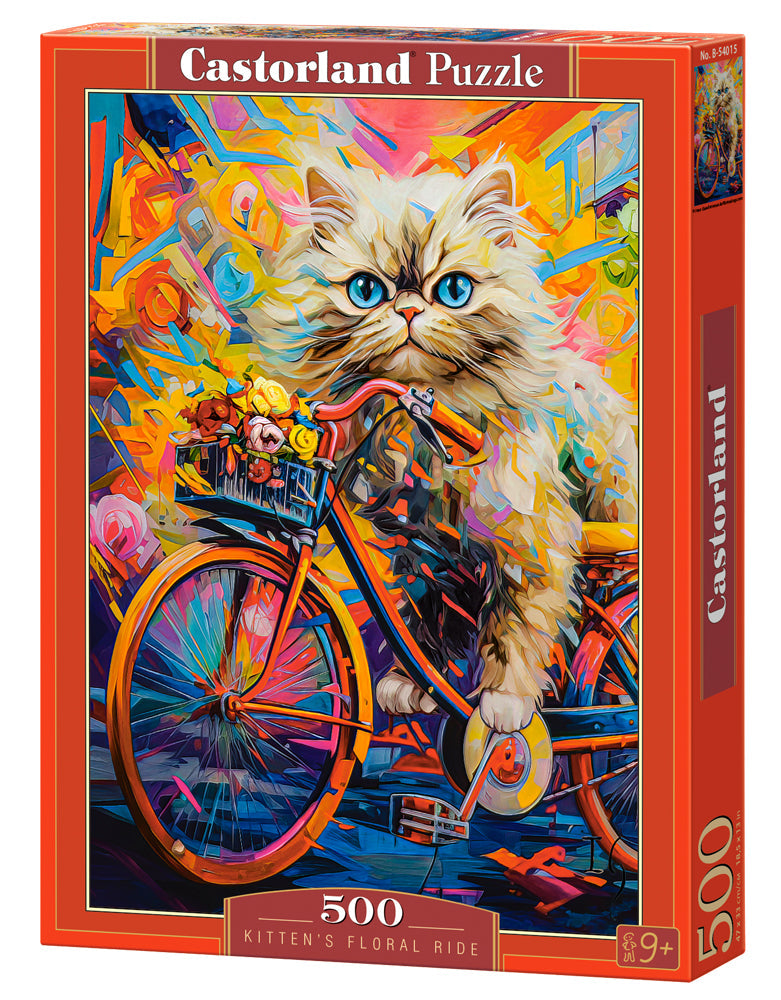 Kitten's Floral Ride - 500 Piece Jigsaw Puzzle