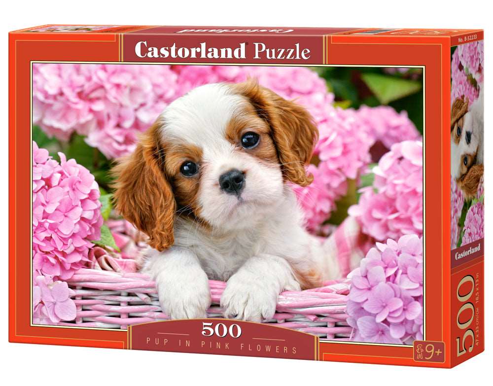 Pup in Pink Flowers – 500 Piece Dog Puzzle