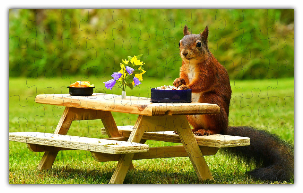 Squirrel Having Picnic Lunch - 66 Piece Wooden Jigsaw Puzzle
