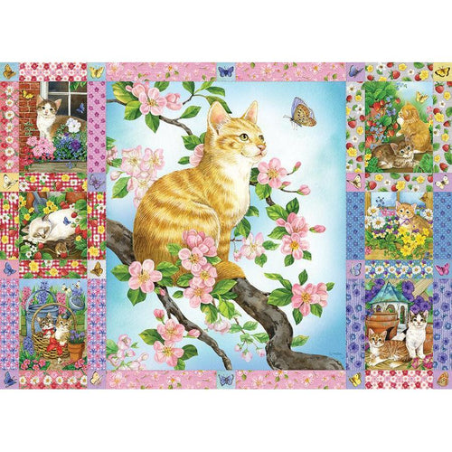 Blossoms & Kittens Quilt - 1000 Piece Jigsaw Puzzle