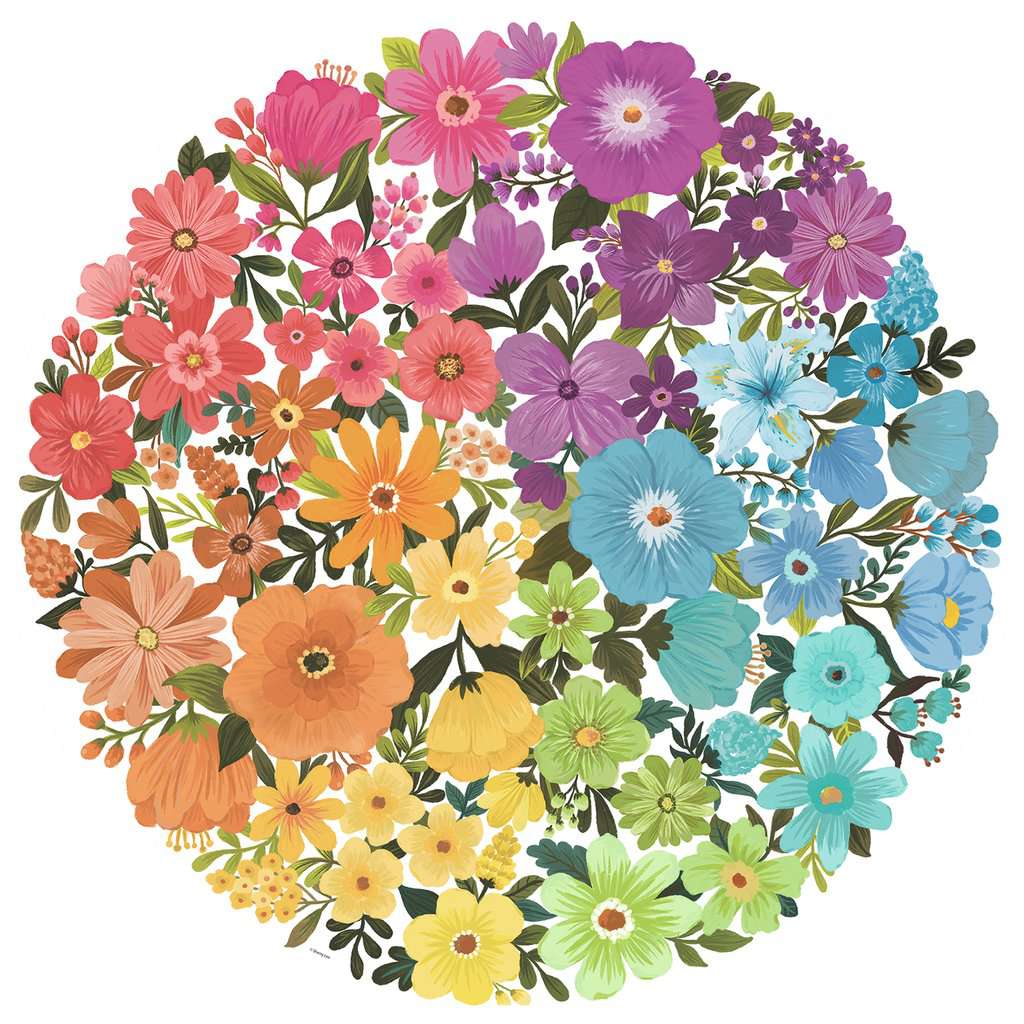 Flowers Circle of Colors - 500 Piece Round Jigsaw Puzzle