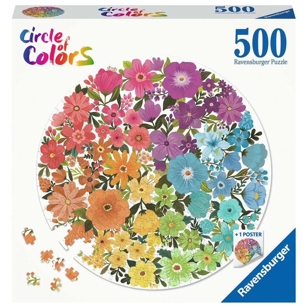Flowers Circle of Colors - 500 Piece Round Jigsaw Puzzle