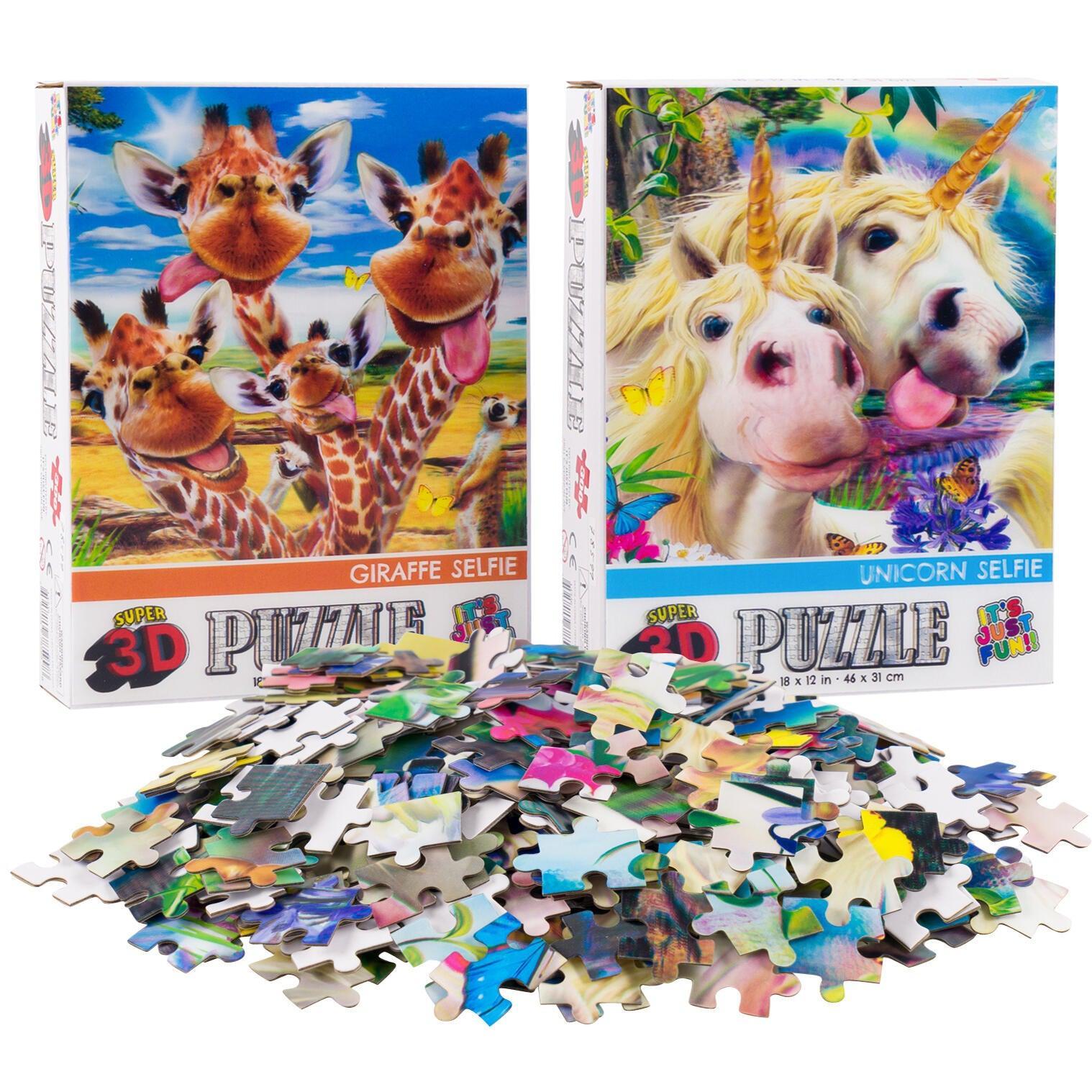 Giraffe & Unicorn Selfie - Set of 2 300 Piece Jigsaw Puzzles