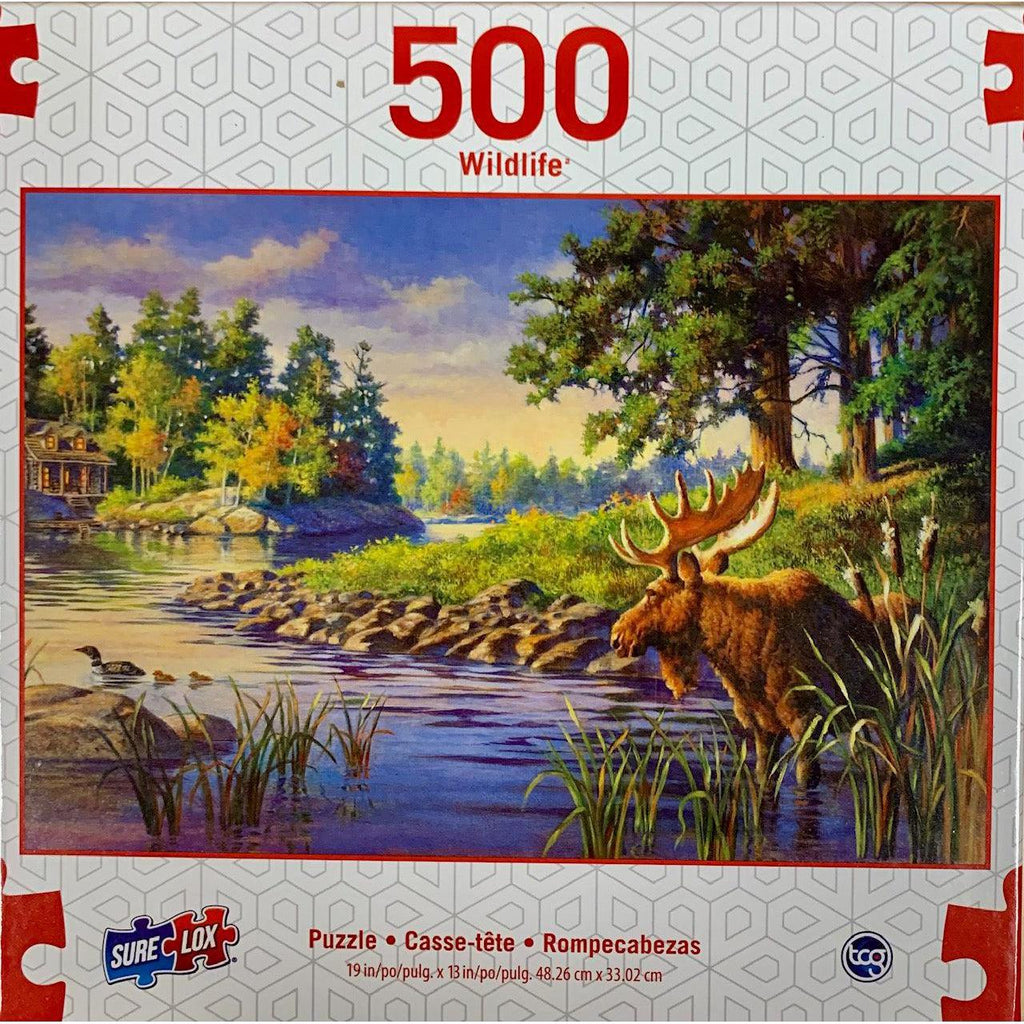 Moose Cabin Scene Wildlife - 500 Piece Jigsaw Puzzle
