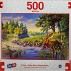 Moose Cabin Scene Wildlife - 500 Piece Jigsaw Puzzle