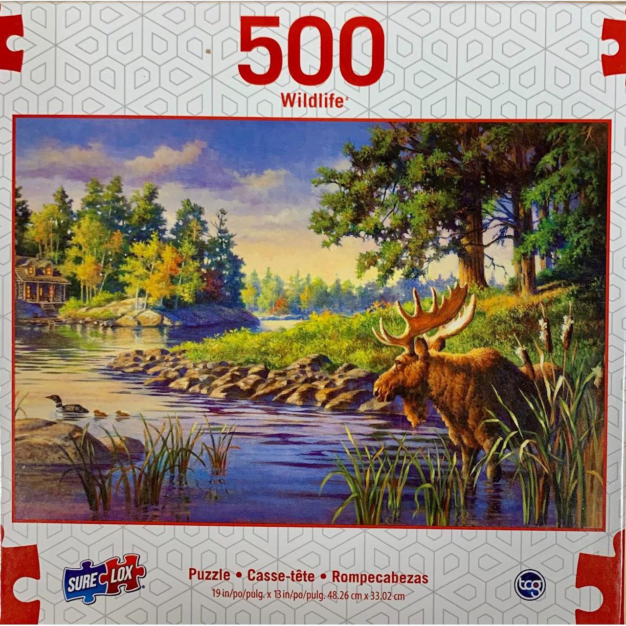 Moose Cabin Scene Wildlife - 500 Piece Jigsaw Puzzle