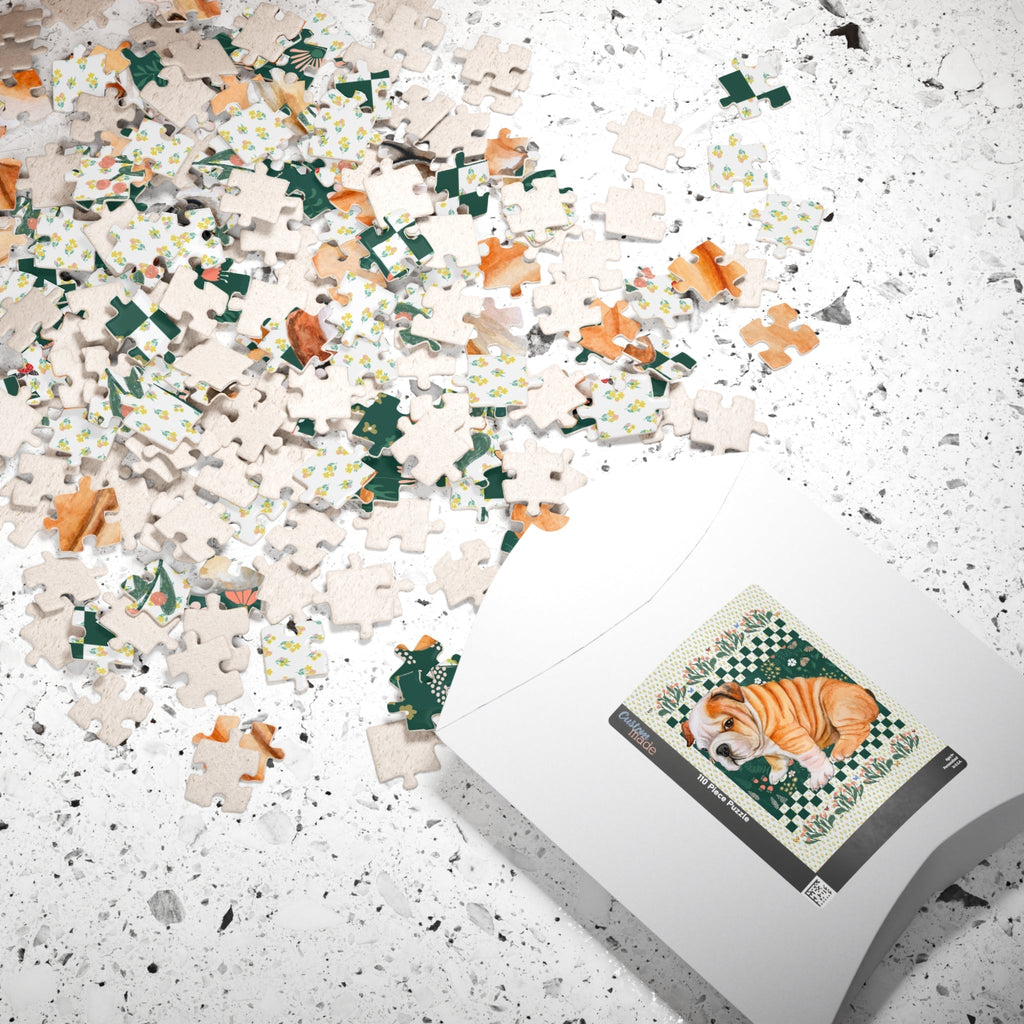 Floral English Bulldog – Dog Jigsaw Puzzle