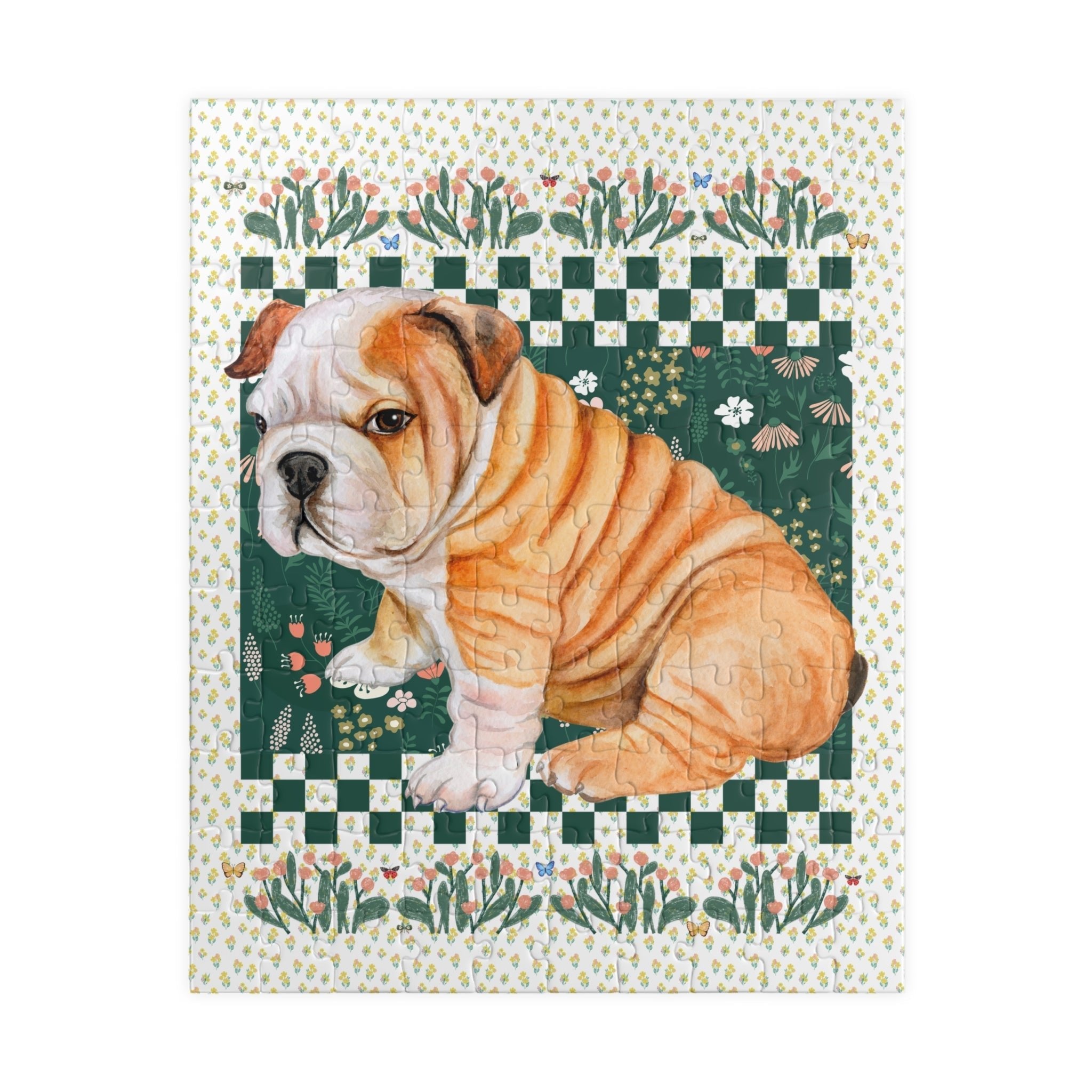 Floral English Bulldog – Dog Jigsaw Puzzle