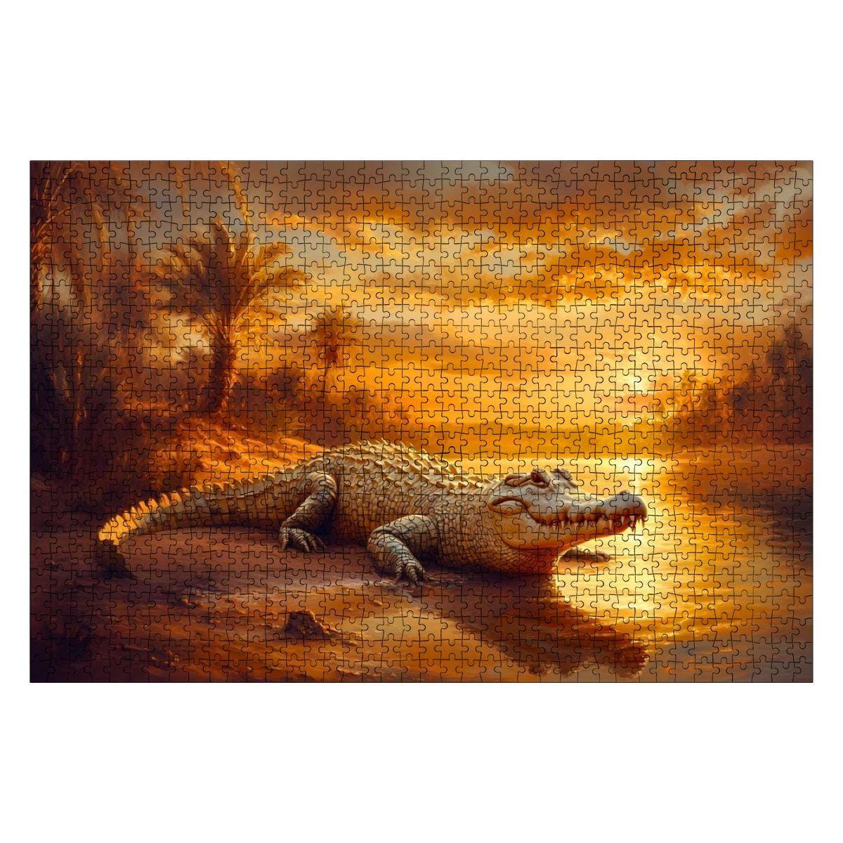 Crocodile Sunset - 1000 Piece Wood Jigsaw Puzzle
