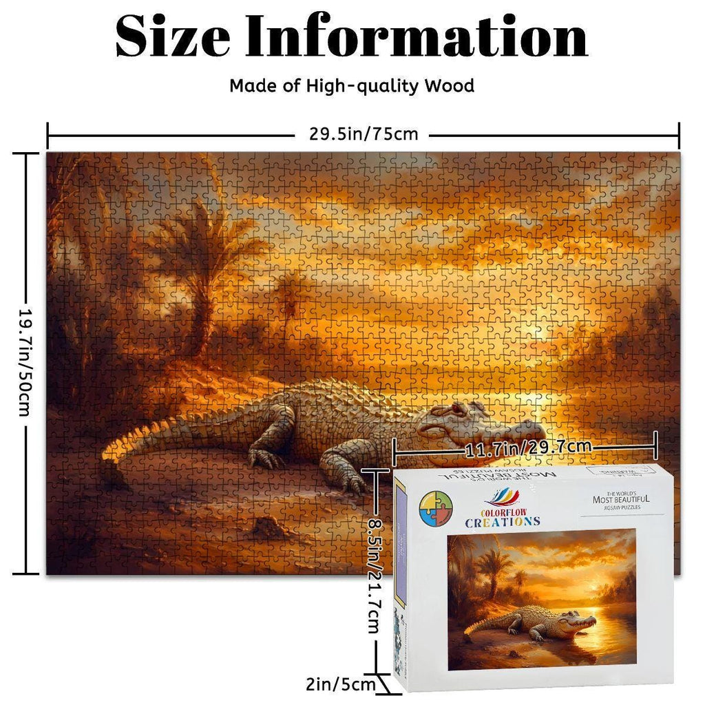 Crocodile Sunset - 1000 Piece Wood Jigsaw Puzzle