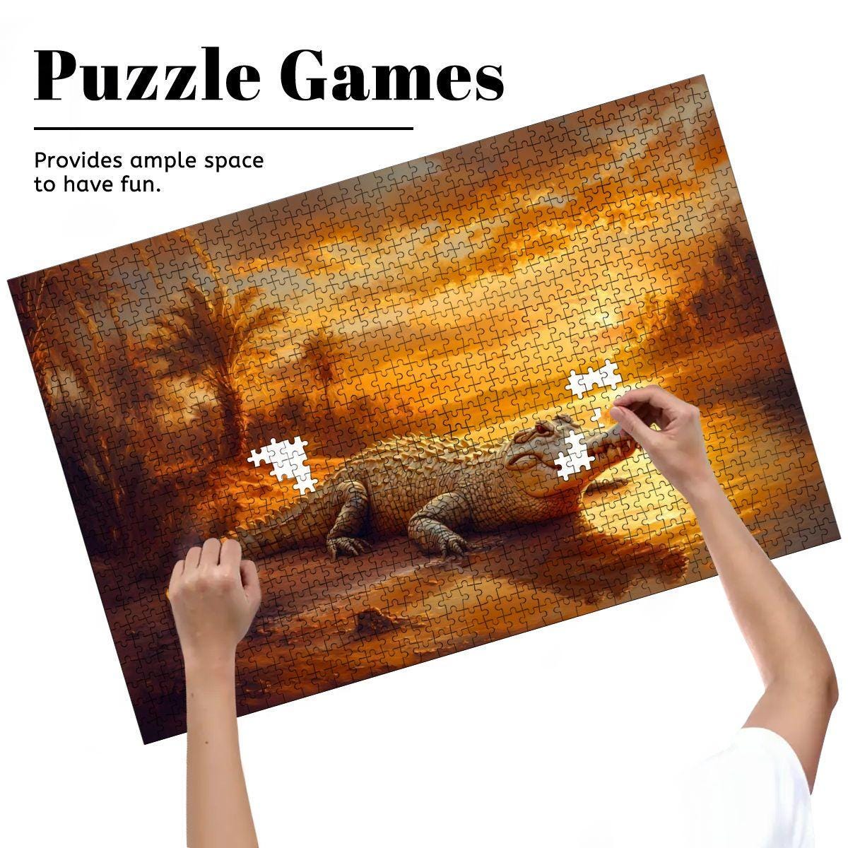 Crocodile Sunset - 1000 Piece Wood Jigsaw Puzzle