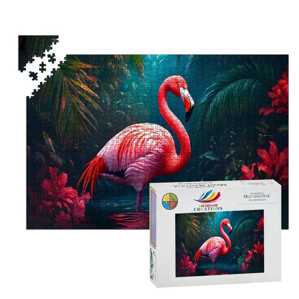 Pink Flamingo Jungle - 1000 Piece Wood Jigsaw Puzzle