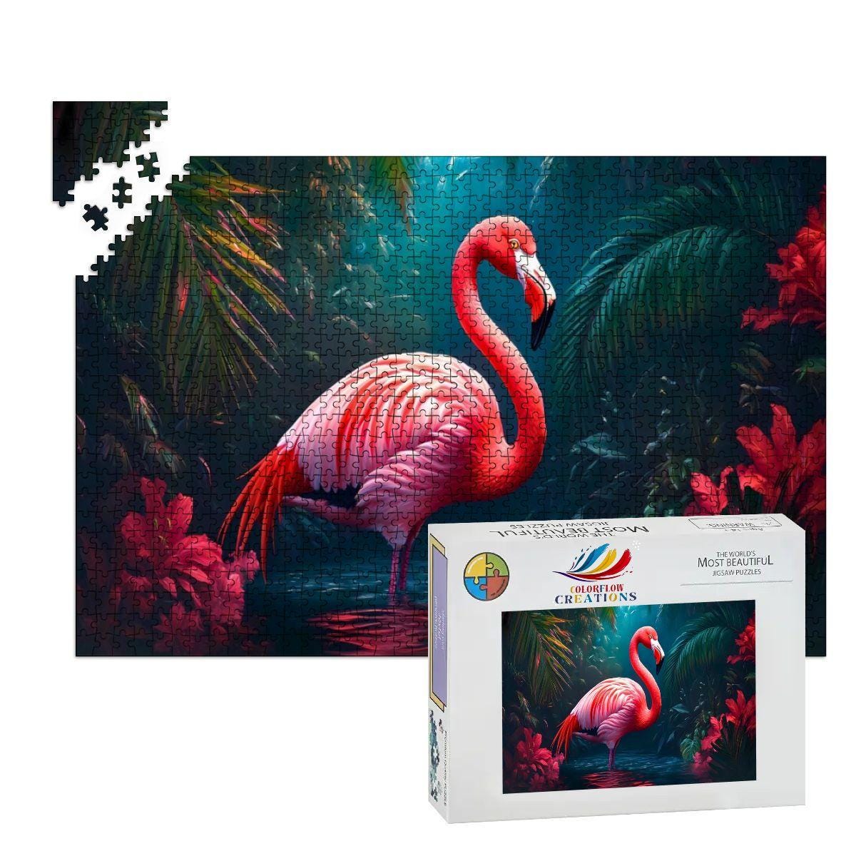 Pink Flamingo Jungle - 1000 Piece Wood Jigsaw Puzzle