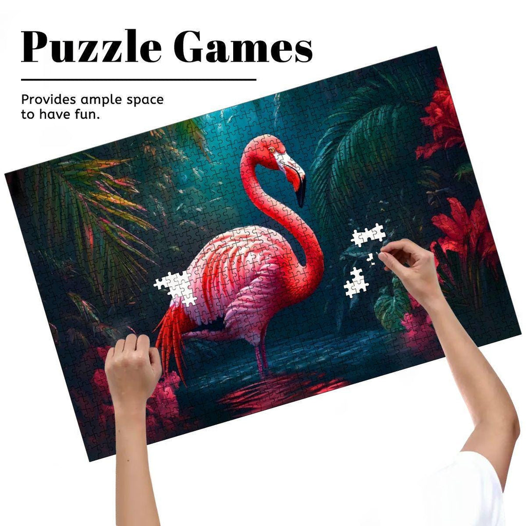 Pink Flamingo Jungle - 1000 Piece Wood Jigsaw Puzzle