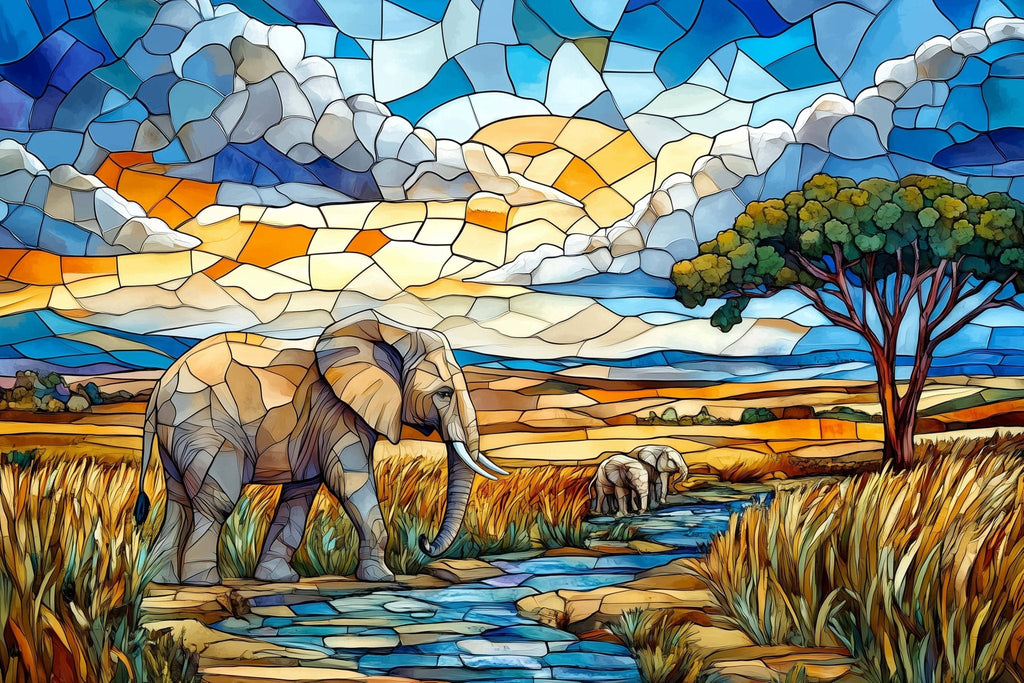 Elephant Stained Glass - 1000 Piece Jigsaw Puzzle