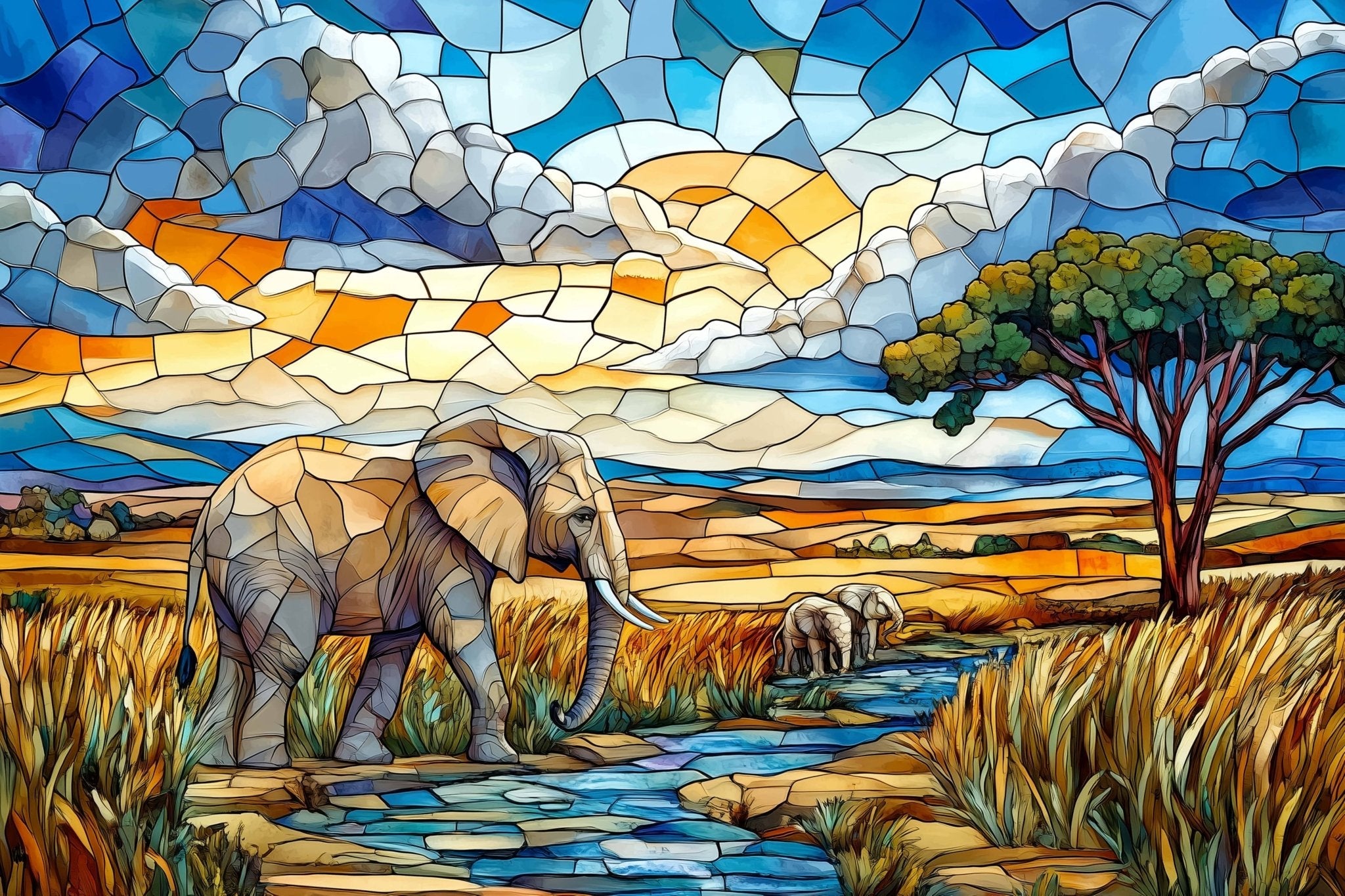 Elephant Stained Glass - 1000 Piece Jigsaw Puzzle