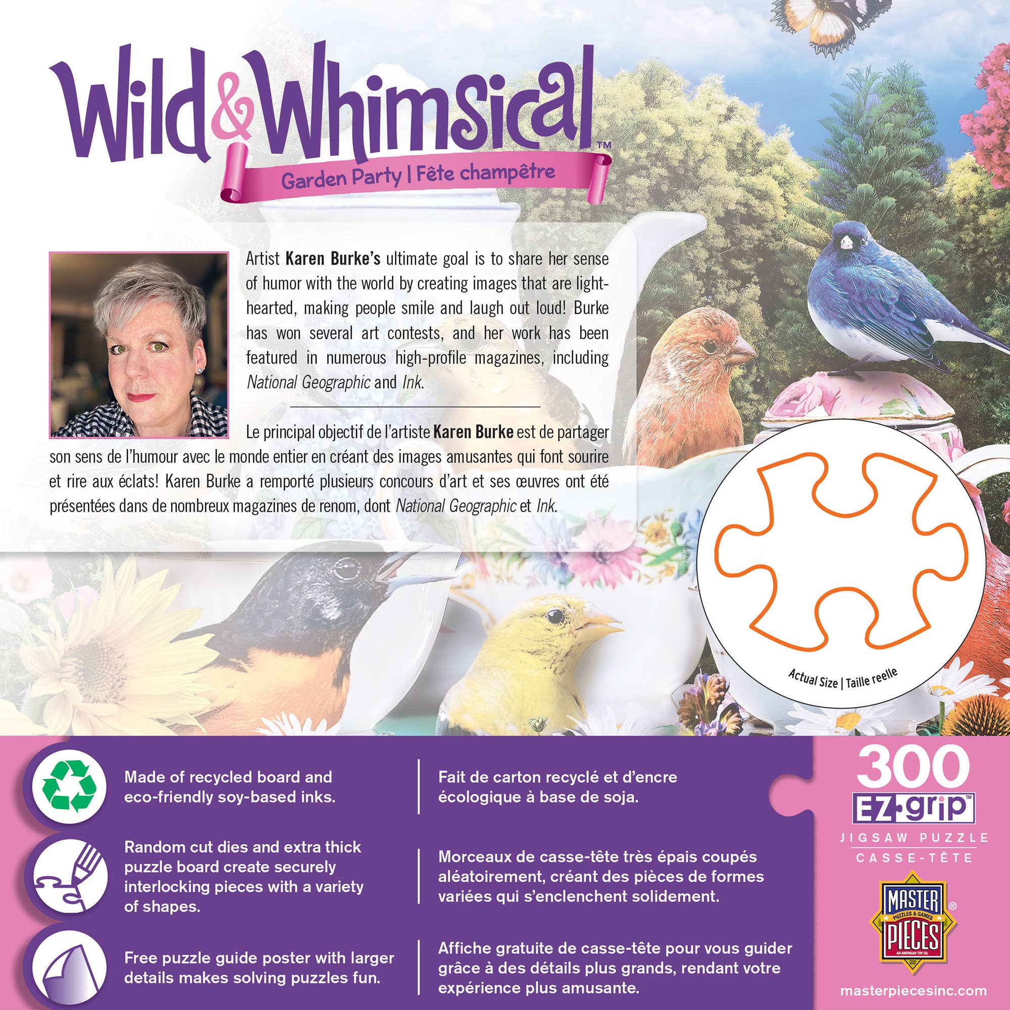 Wild & Whimsical - Garden Party 300 Piece EZ Grip Puzzle by MasterPieces | Cute Birds Tea Time Jigsaw Puzzle